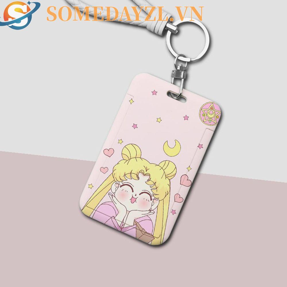 SOMEDAYZL Vỏ Bọc Thẻ Tín Dụng In Hình Thủy Thủ Mặt Trăng Đáng Yêu Kèm Dây Đeo