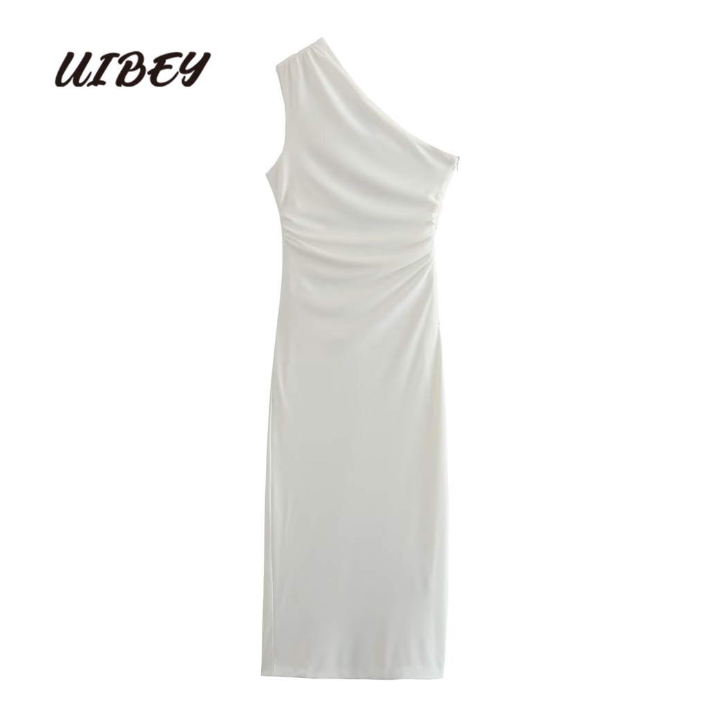 Uibey Đầm Xếp Nếp Lệch Vai Cổ Chéo 6422