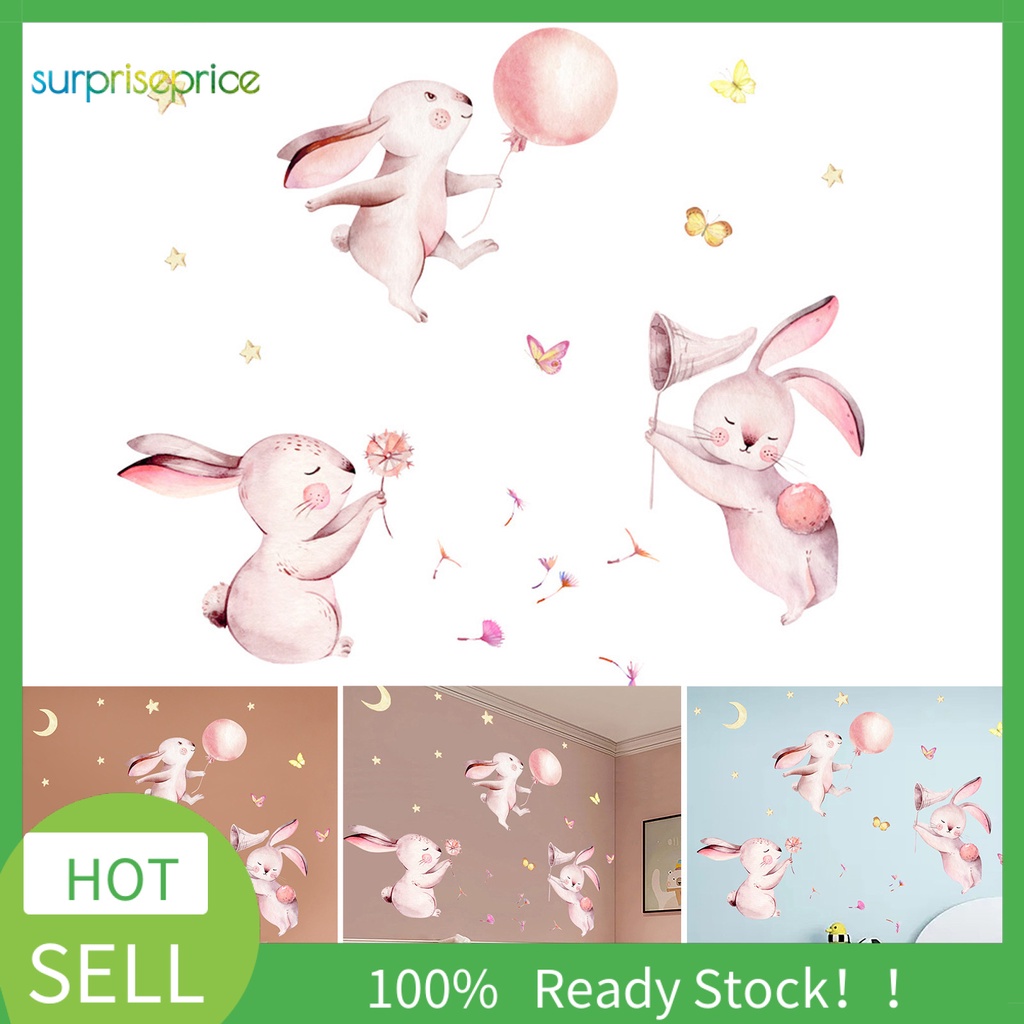 Bộ 2 Miếng Dán Tường Trang Trí Hình Thỏ Dễ Thương Bằng PVC Tự Dính Chống Nước 30x90cm