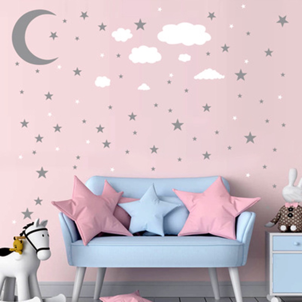 Bộ 3 Tấm Sticker Dán Tường Trong Suốt Họa Tiết Đám Mây / Ngôi Sao / Mặt Trăng Chống Thấm Nước Độc Đáo Trang Trí Nhà Cửa
