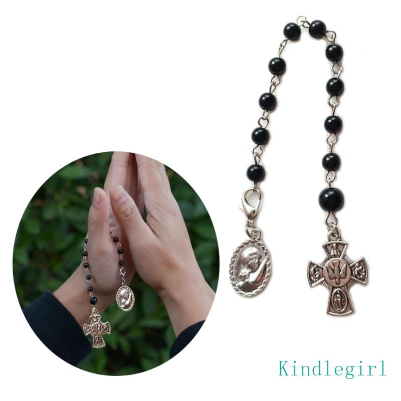 Vòng Tay Chuỗi Hạt Mặt Thánh Giá Màu Đen Phong Cách Gothic