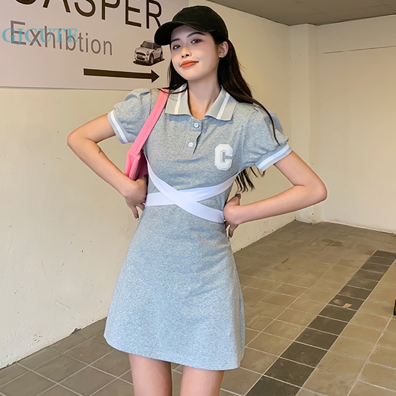 Đầm Mini Cổ Bẻ In Chữ Đơn Giản Thời Trang Mùa Hè Cho Nữ WTD