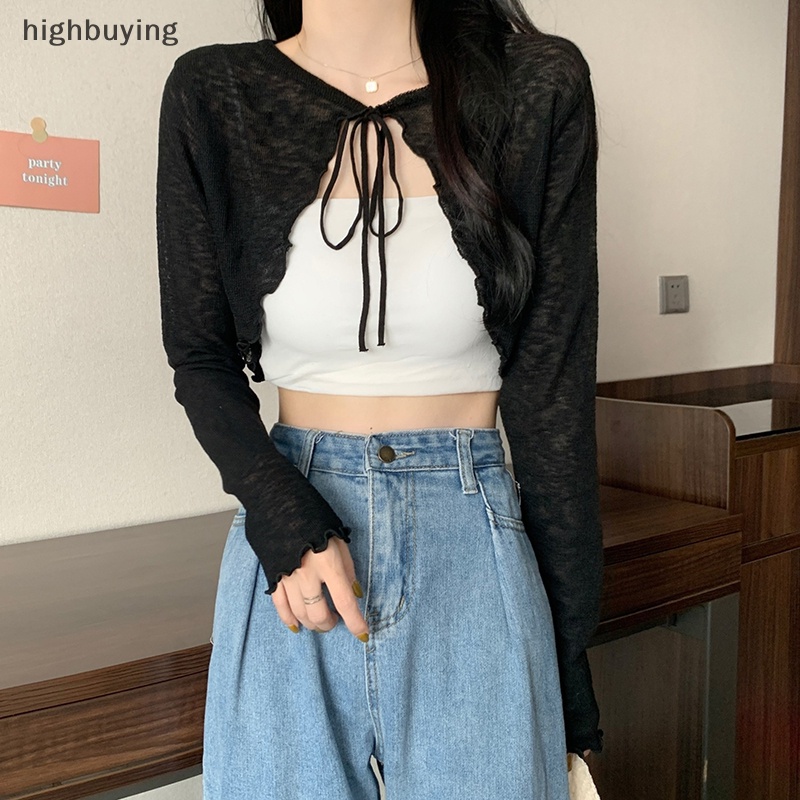 Áo Cardigan Mỏng Tay Dài Màu Trơn Cột Dây Thời Trang Mùa Hè Cho Nữ Mới