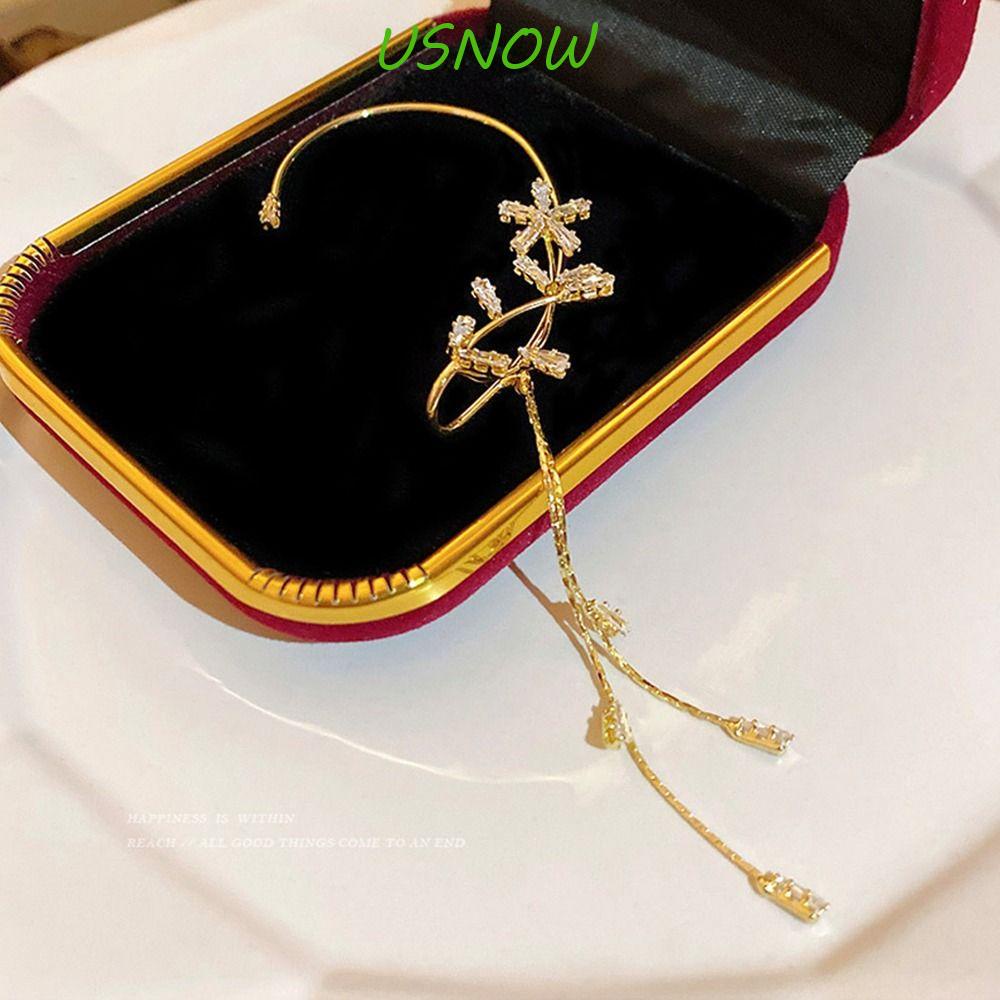 USNOW Khuyên Vành Tai Đính Đá Phối Tua Rua Thời Trang Cho Nữ