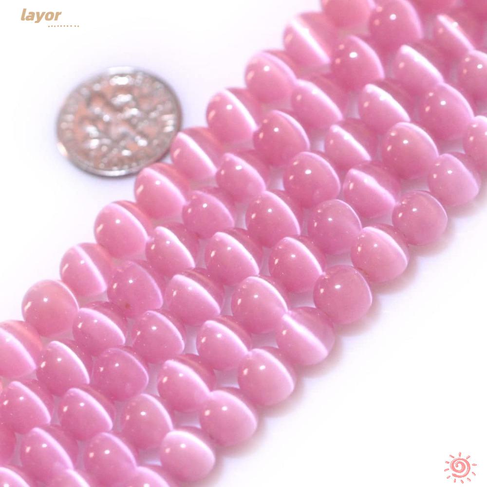 LAY Set 96 Hạt Mắt Mèo 8mm Màu Hồng Làm Trang Sức Thủ Công