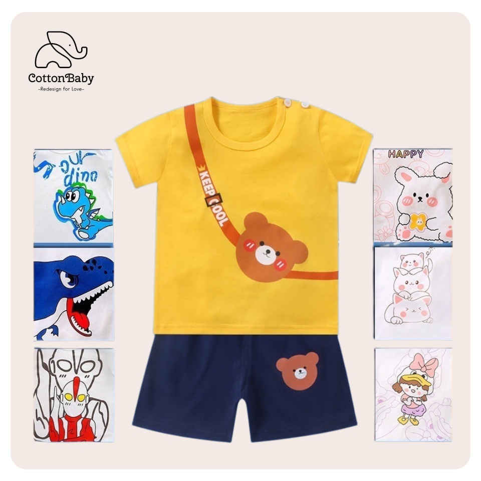 Set Áo Thun Tay Ngắn Và Quần Short Cotton Thời Trang Mùa Hè Cho Bé