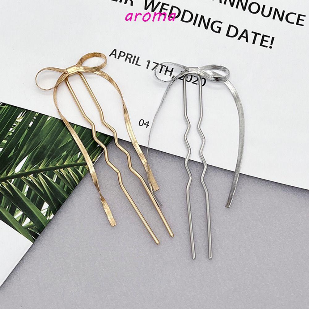 AROMA Trâm Cài Tóc Hình Chữ U Đính Nơ Phong Cách Hàn Quốc Dễ Thương Cho Nữ