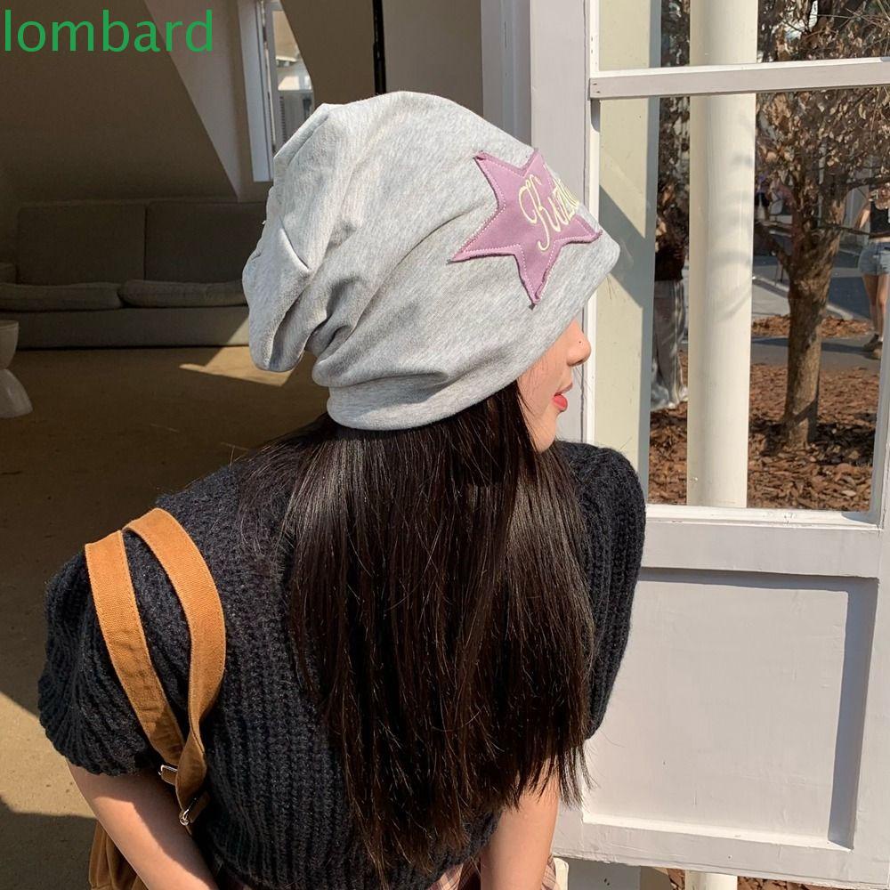 LOMBARD Mũ Beanie Màu Trơn Thêu Họa Tiết Ngôi Sao Dễ Thương Phong Cách Hàn Quốc Thời Trang Thu Đông Y2k
