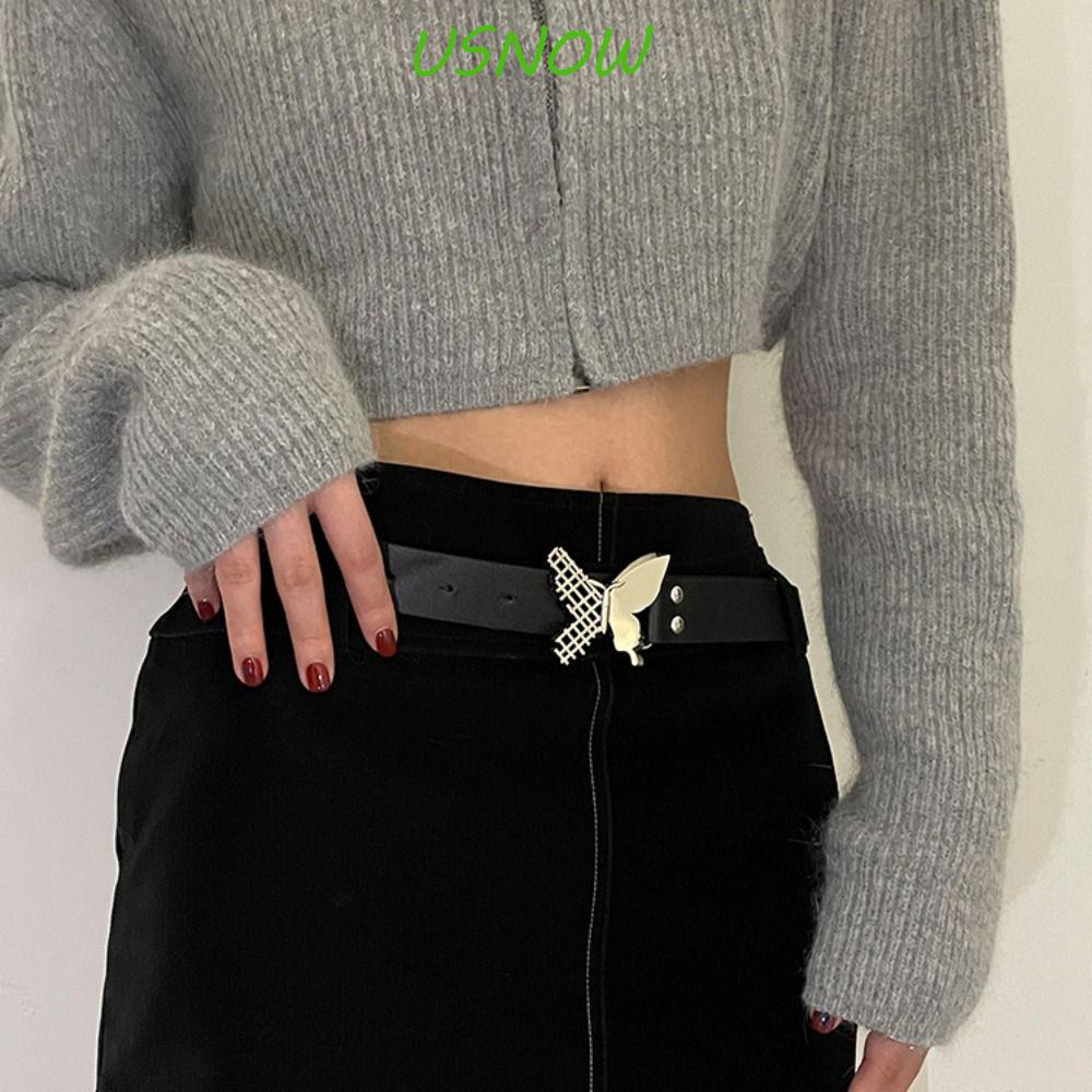 USNOW Thắt Lưng Da PU Khóa Kim Loại Y2k Thời Trang Cho Nam Nữ