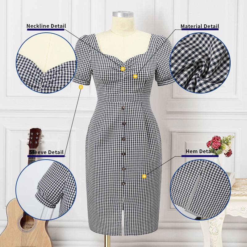 Zanzea Đầm Tay Ngắn Phồng Họa Tiết Sọc Caro Trái Tim Phong Cách Hàn Quốc Thời Trang Cho Nữ