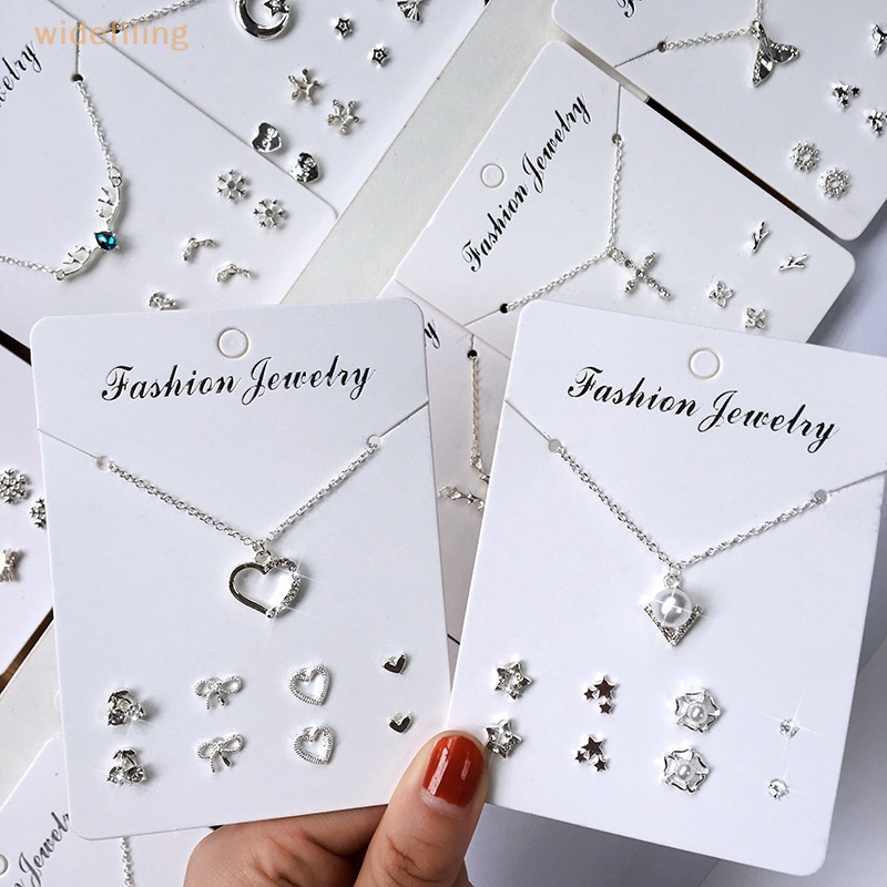 Bộ Vòng cổ + 4 Đôi Khuyên Tai Đính Đá Zircon Phong Cách Hàn Quốc Thời Trang Cho Nữ