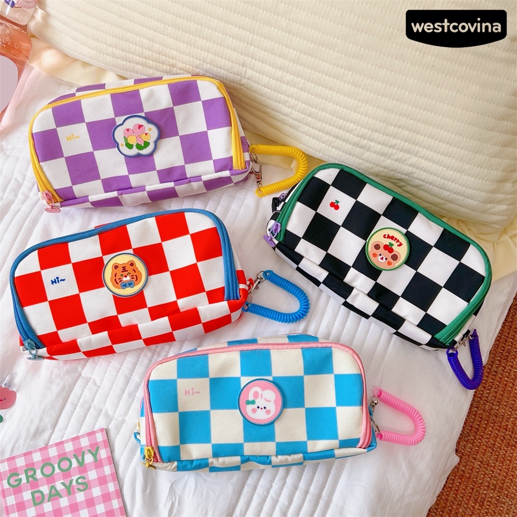 [WSTN]✎Hộp Đựng Bút Họa Tiết Kẻ Ô Dày Dặn Chống Bụi Bẩn Tiện Dụng Cho Trường Học