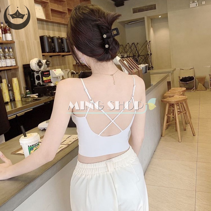 Áo Hai Dây Mùa Hè Màu Trơn Có Mút Đệm Ngực Gợi Cảm Cho Nữ
