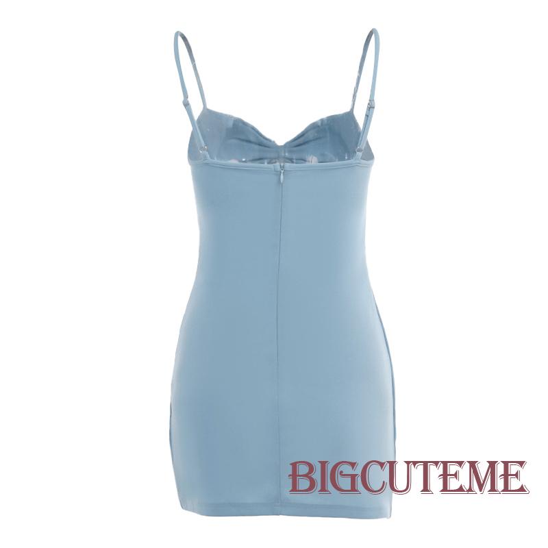 [] - Đầm Ngắn Hai Dây Ôm Dáng Màu Trơn Cổ Chữ V Gợi Cảm Cho Nữ