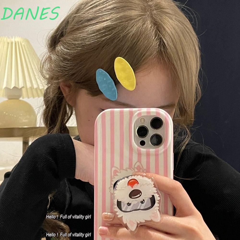 DANES Kẹp Tóc Kim Loại Hình Oval Màu Kẹo Ngọt Y2K Dễ Thương