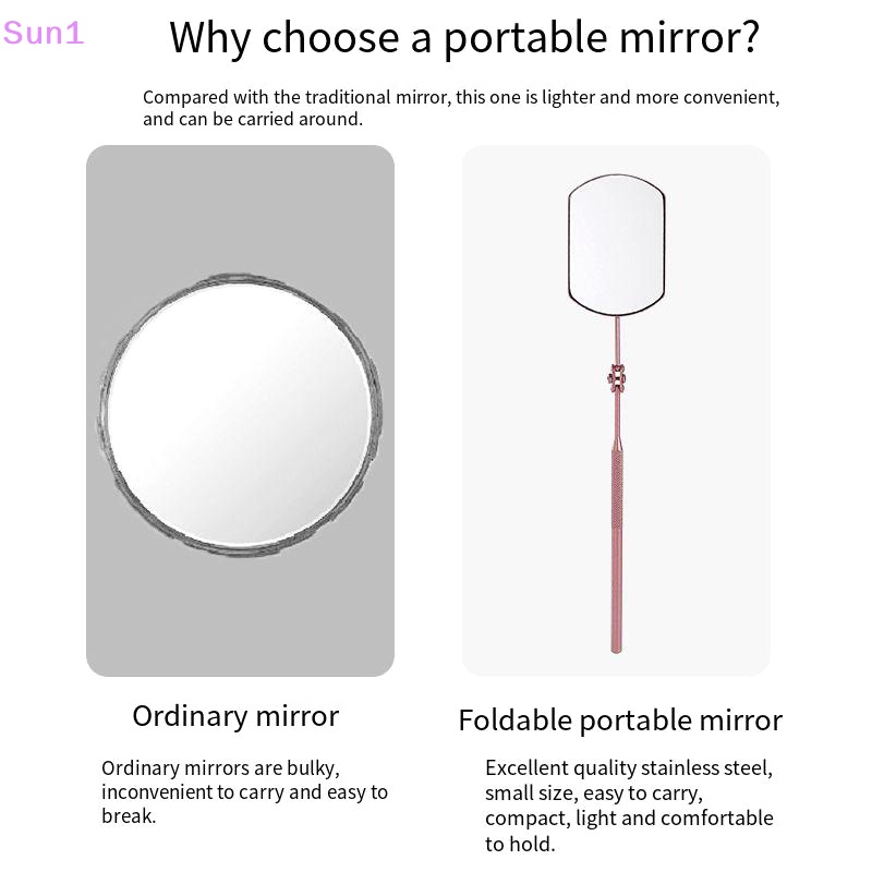 Sun1 &gt; Gương Trang Điểm Bằng Thép Không Gỉ Tay Cầm Dài Có Thể Gập Lại Kiểm Tra Quan Sát Lông Mi Chi Tiết Nhỏ