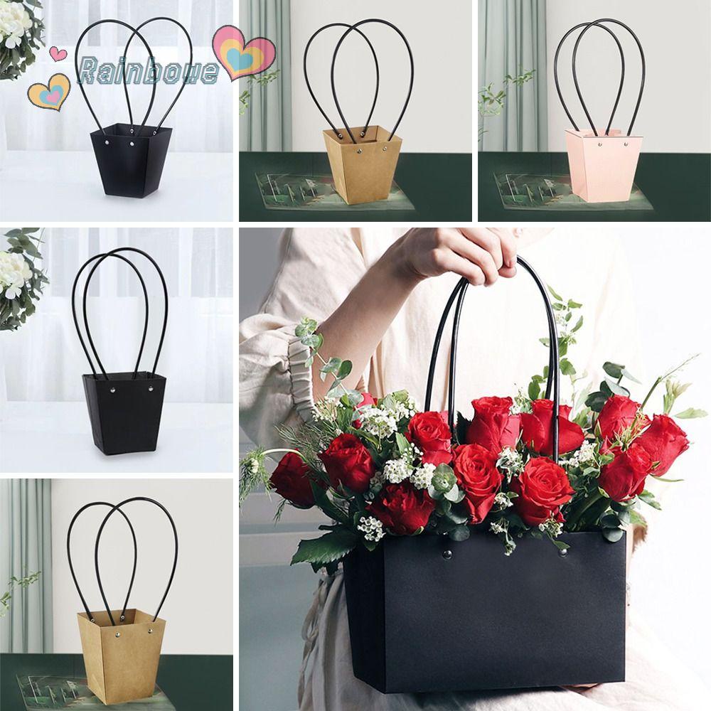 RAINBOW Set 2 Hộp Giấy Kraft Đựng Hoa Hồng Cầm Tay Chống Nước Cho Tiệc Cưới