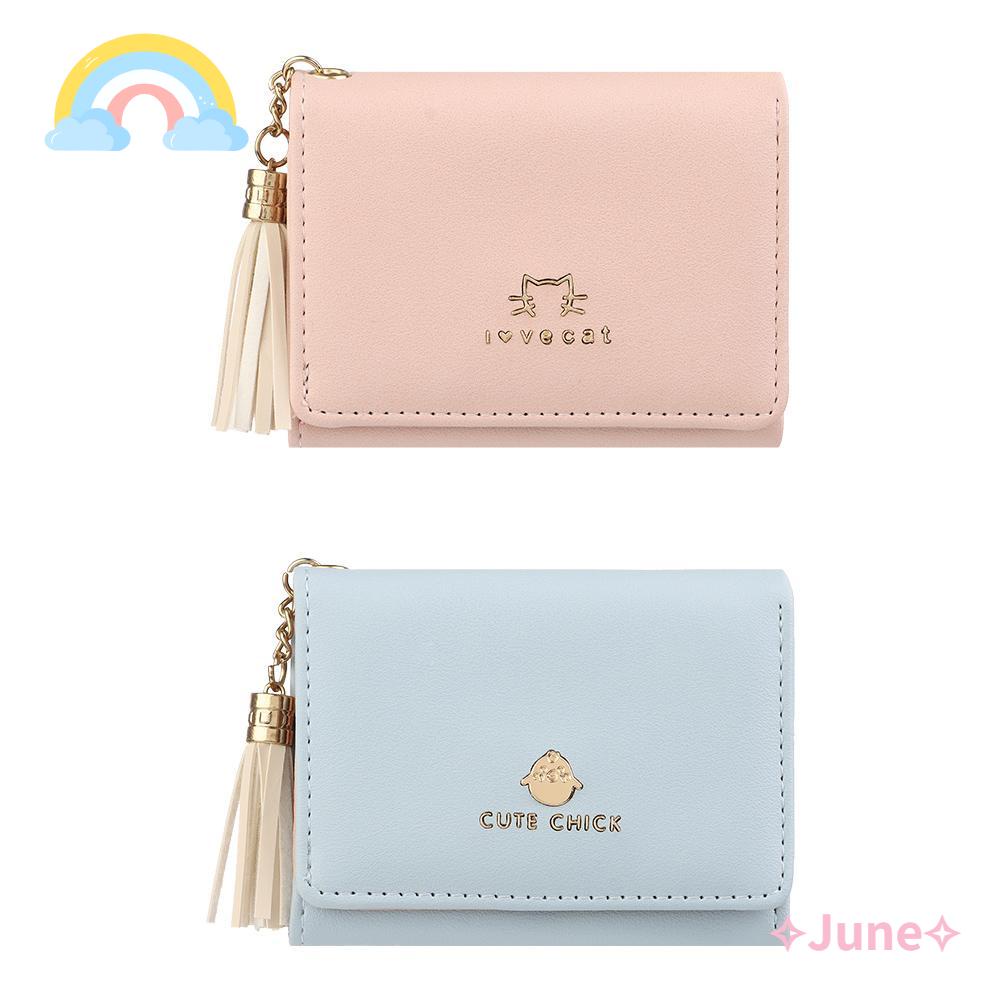 JUNE Ví Mini Đựng Thẻ Nhiều Ngăn Đính Tua Rua Giá Đỡ