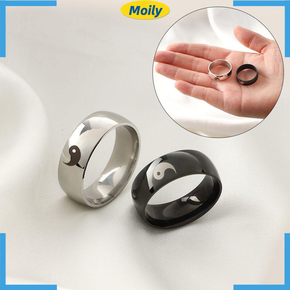 MOILYVN Nhẫn Âm Dương Chất Liệu Thép Không Gỉ Phong Cách Trung Hoa
