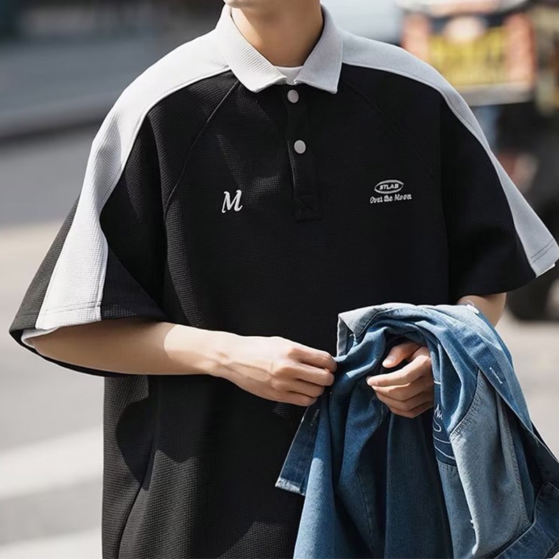 Áo polo Ngắn Tay Dáng Rộng Phối Màu Tương Phản Thời Trang Mùa Hè Cho Nam