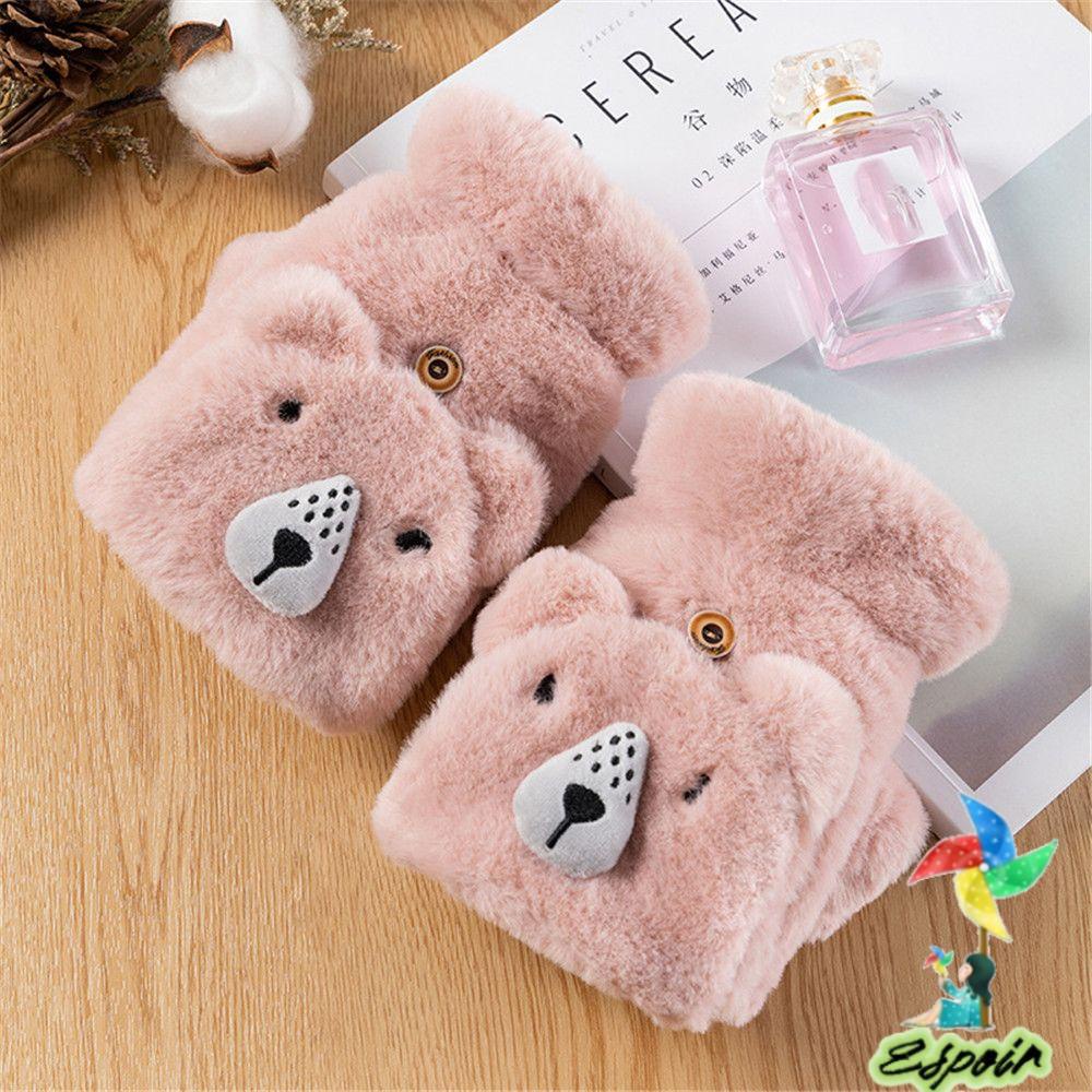 ESPO Găng Tay Hở Ngón Phối Lông Thú Dày Dặn Ấm Áp Cho Nữ