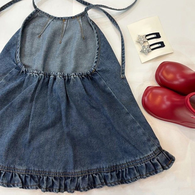 Aiyaya Đầm bé gái Váy công chúa Váy denim phong cách Hàn Quốc Phù hợp cho bé gái từ 1-7 tuổi Váy hở lưng thời trang mùa hè