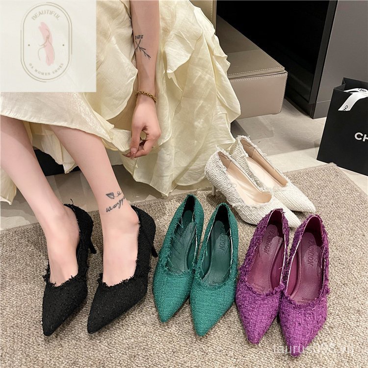 Giày Cao Gót Mũi Nhọn Chất Liệu Cao Su Pu 6-8cm