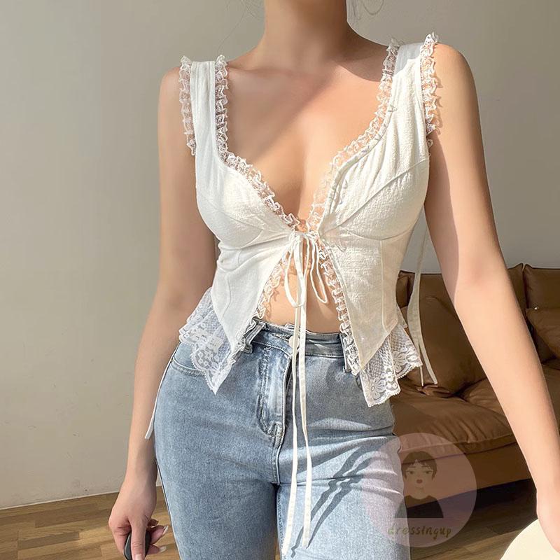 Áo Tank Top Cột Dây Trước Không Tay Thời Trang Cho Nữ