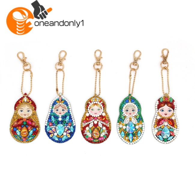 Set 5 Móc Khóa Hình Búp Bê Hoạt Hình DIY Bằng Nhựa Resin