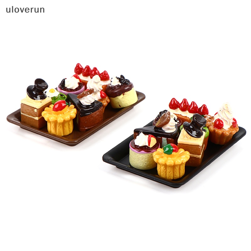 Uloverun Set 8 Bánh Kem Tỉ Lệ 1 / 12 + 1tray Trang Trí Nhà Búp Bê