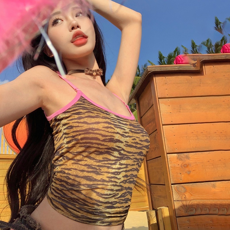 Áo Croptop Sát Nách In Họa Tiết Da Báo Màu Sắc Ngọt Ngào Thời Trang Cho Nữ