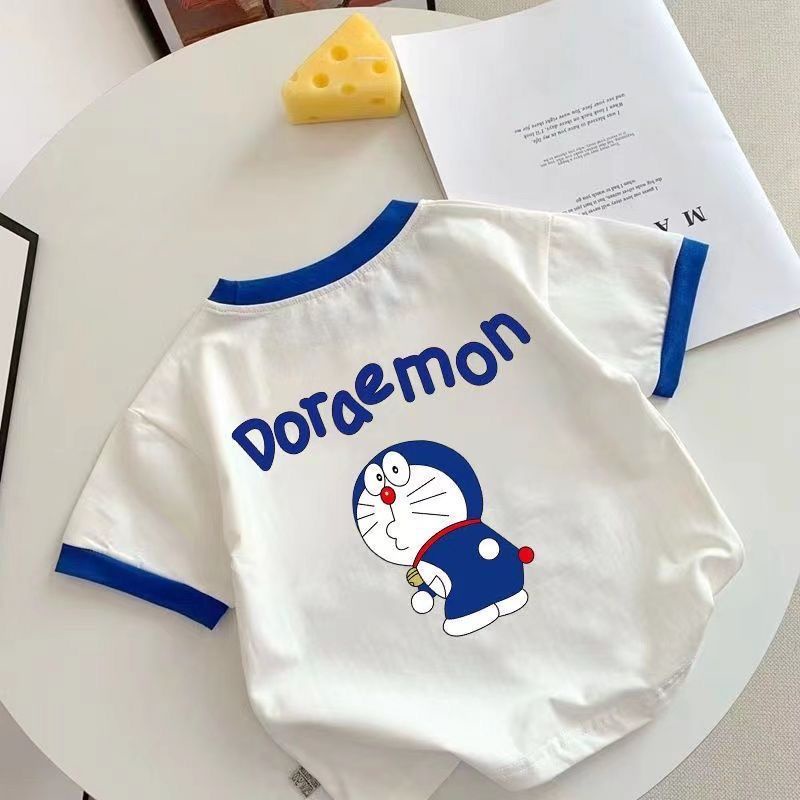 Áo Thun Cotton Ngắn Tay In Hoạt Hình Màu Tương Phản Thời Trang Mùa Hè 2023 Cho Bé