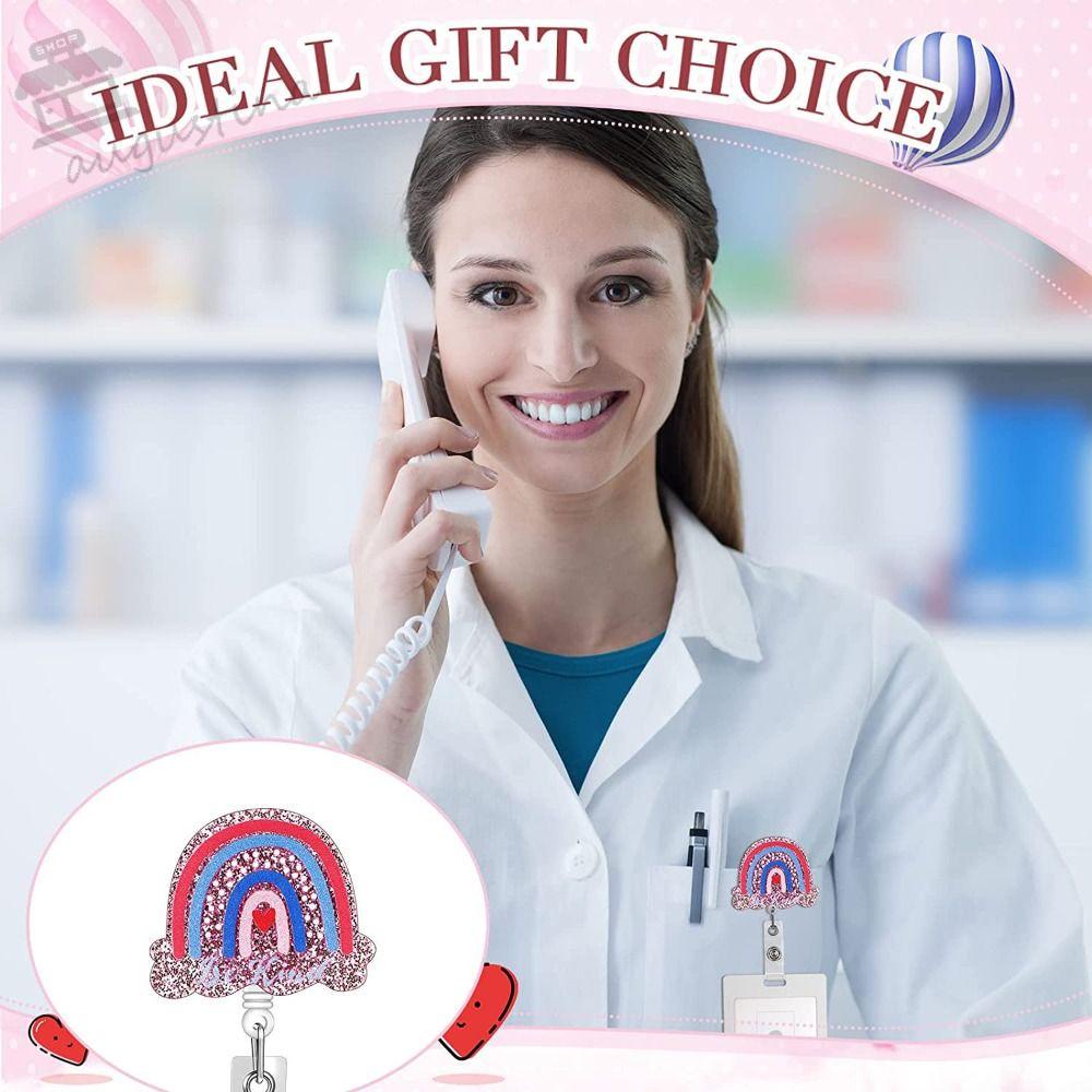 AUGUSTINA Giá Đỡ Thẻ Tên Bằng Acrylic Họa Tiết Hoạt Hình Lấp Lánh Có Thể Thu Gọn Cho Học Sinh / Y Tá