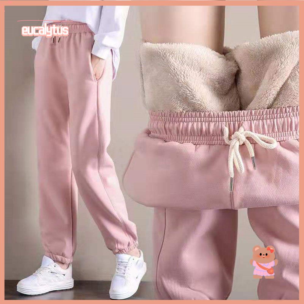 EUTUS Quần Dài Bằng Lông Cừu Dày Ấm Áp Giản Dị Dành Cho Nữ