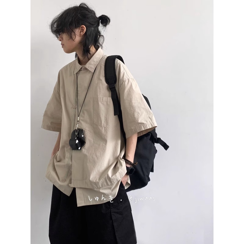 Áo Sơ Mi Tay Lửng Dáng Rộng Màu Trơn Phong Cách Trung Hoa Cổ Điển Thời Trang Mùa Hè Dành Cho Nam Nữ