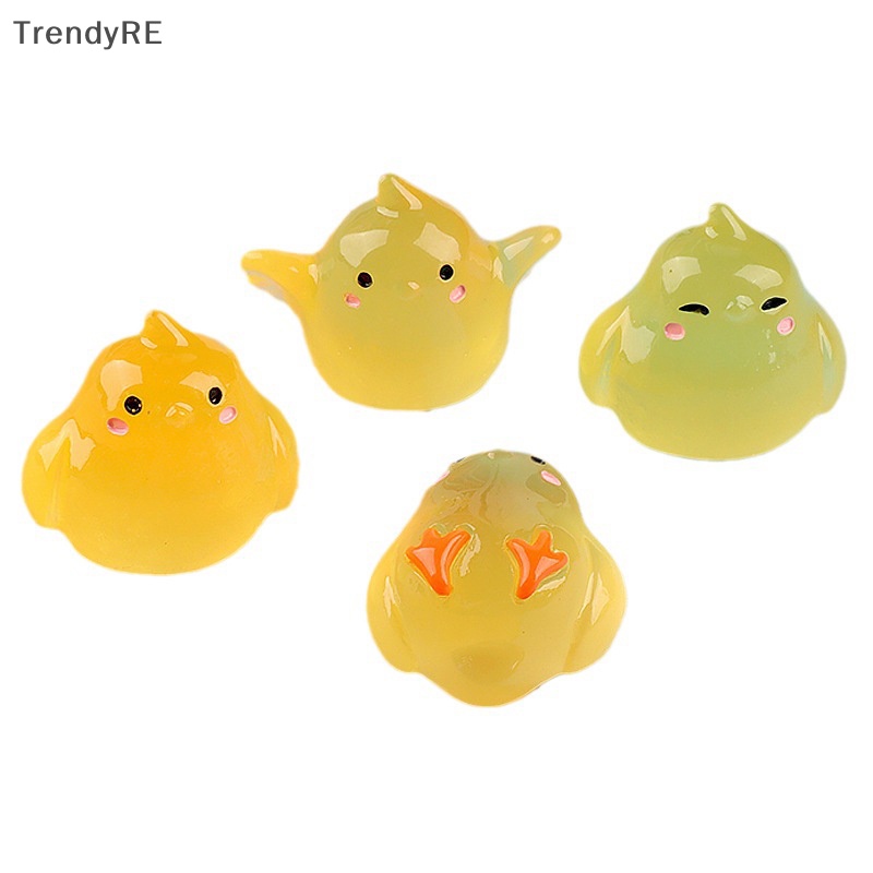 Set 2 Phụ Kiện Trang Trí Tiểu Cảnh Hình Gà Con 3D Bằng Nhựa Resin Màu Dạ Quang Dễ Thương DIY