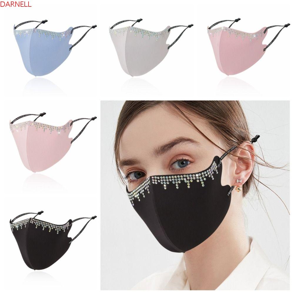 DARNELL Mặt Nạ Vải Lụa Lạnh Đính Đá Phối Tua Rua Có Thể Giặt Sạch Cho Nữ