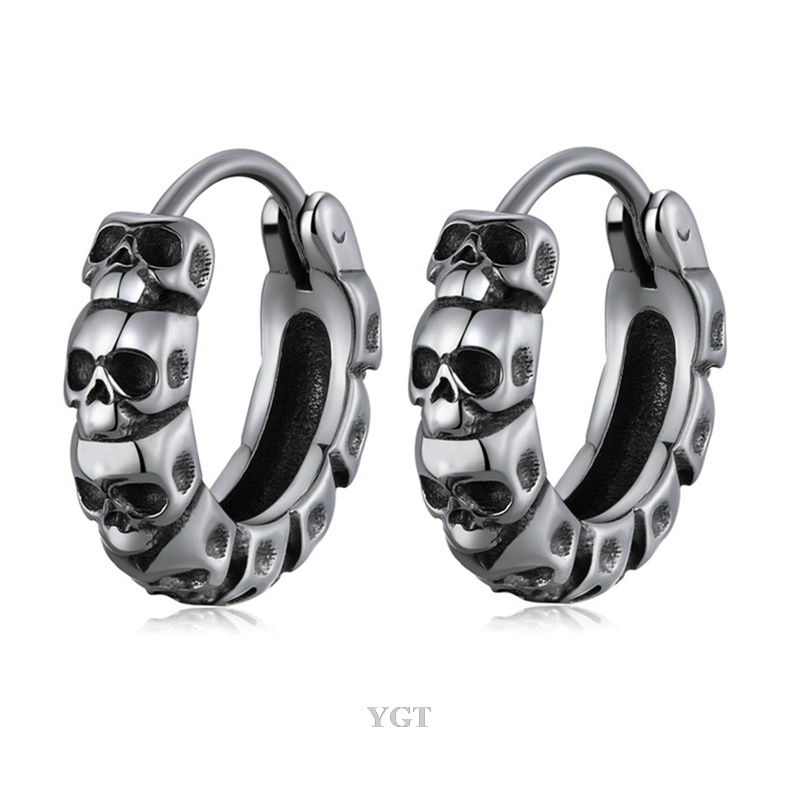 Ygt Khuyên Tai Tròn Hình Đầu Lâu Bằng Thép Không Gỉ Phong Cách Gothic Punk Dành Cho Nam Và Nữ