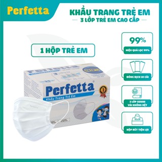 Khẩu trang Y Tế Cao Cấp 3 Lớp - Chính hãng Perfetta Trẻ Em Trắng Xanh  35 Cái Hộp  