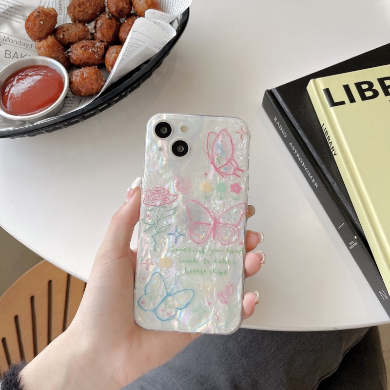 Ốp Điện Thoại Mềm Chống Sốc Hai Lớp Họa Tiết Hoa Bướm Cho iPhone 14 13 12 11 Pro Max 14 Plus