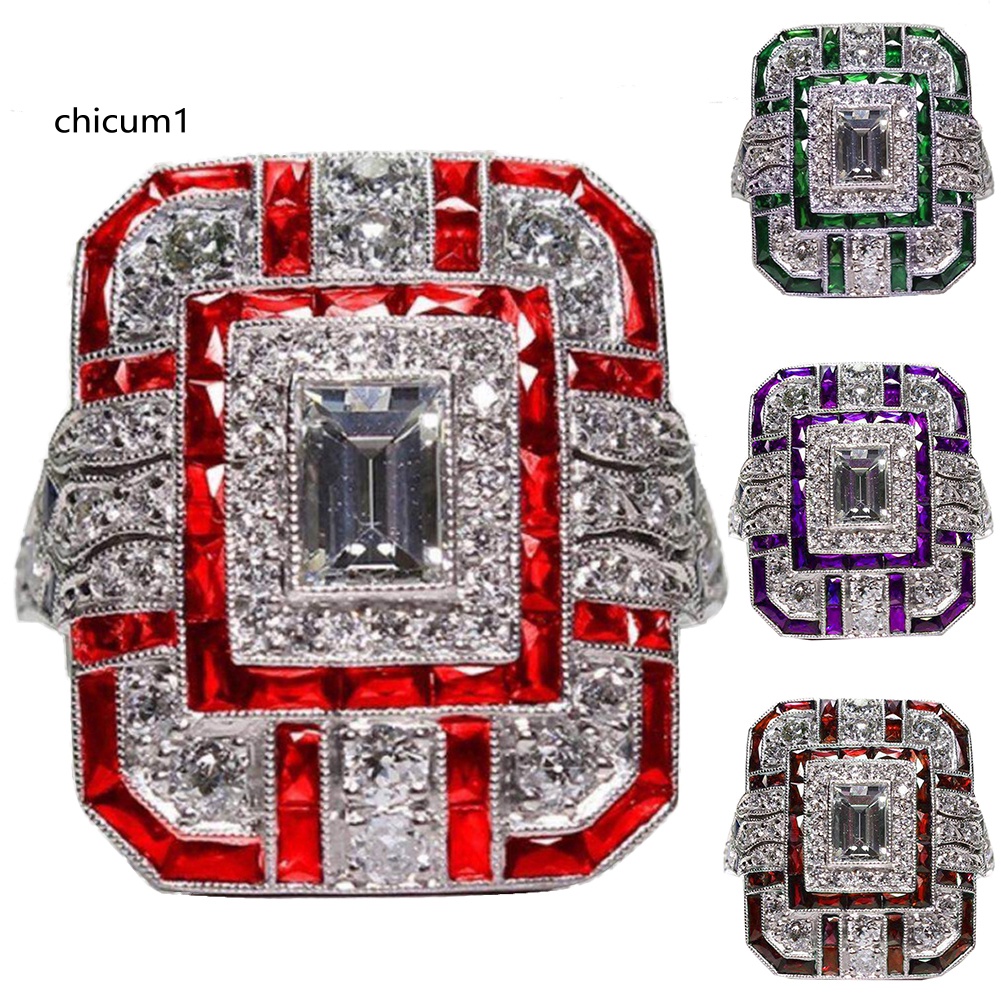 Nhẫn Đính Hôn Đính Đá Zircon Hình Vuông Phong Cách Cổ Điển Dành Cho Nữ