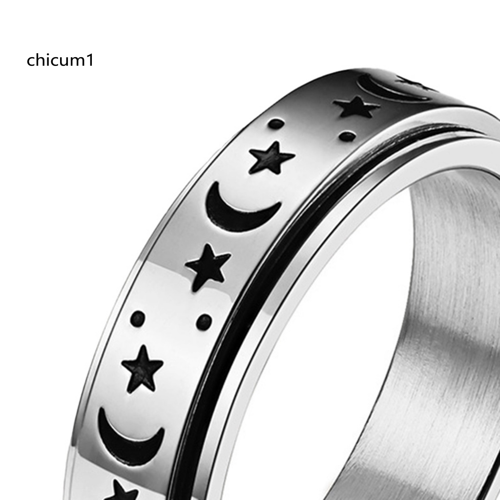 Nhẫn Cưới Unisex Mặt Trăng Và Ngôi Sao Xoay Được