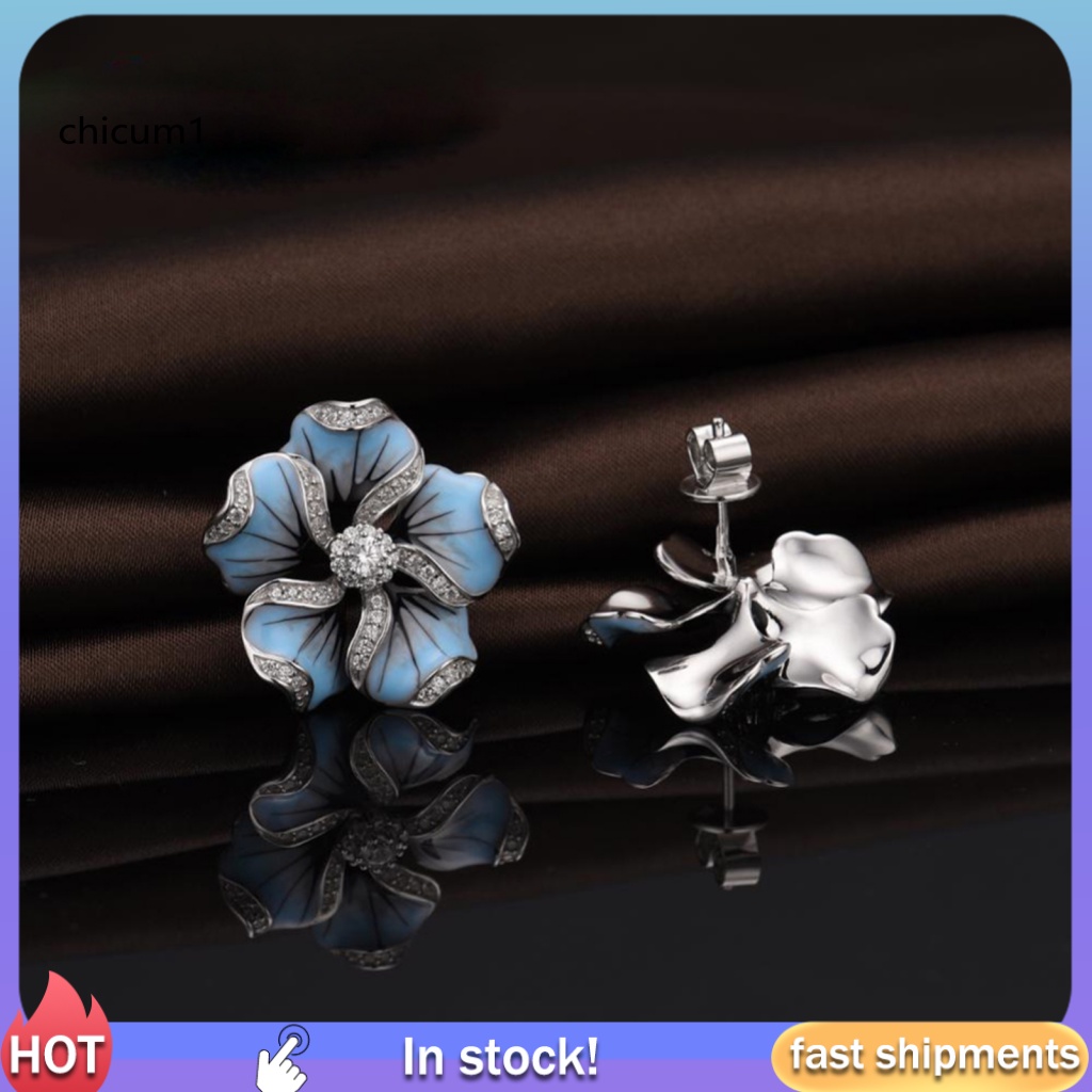 Khuyên Tai CC Hình Hoa Đính Đá Zircon Bằng Hợp Kim Không Gây Dị Ứng Cho Cuộc Sống Hàng Ngày