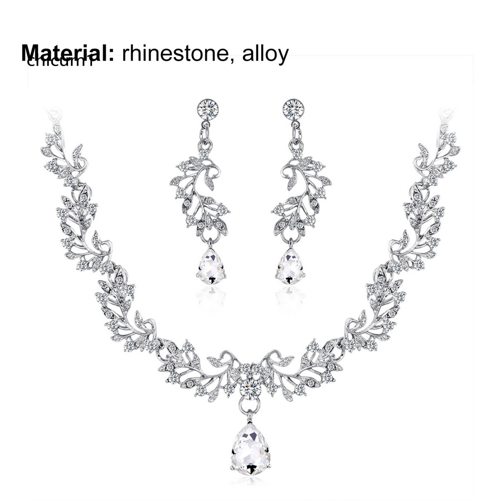 1 Set Vòng cổ + Bông Tai + Nhẫn Hình Chiếc Lá Đính Đá Siêu Nhẹ Tùy Chỉnh Thời Trang Cho Cô