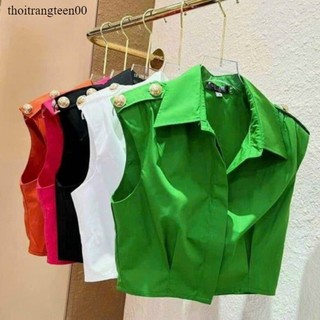 Áo Sơ Mi Nữ Kiểu Croptop Cổ sơmi Tay Hến phối nút vai, Áo Sơ Mi Croptop Nữ Ngắn Tay🌈🌈🌈TV thoitrangteen00h