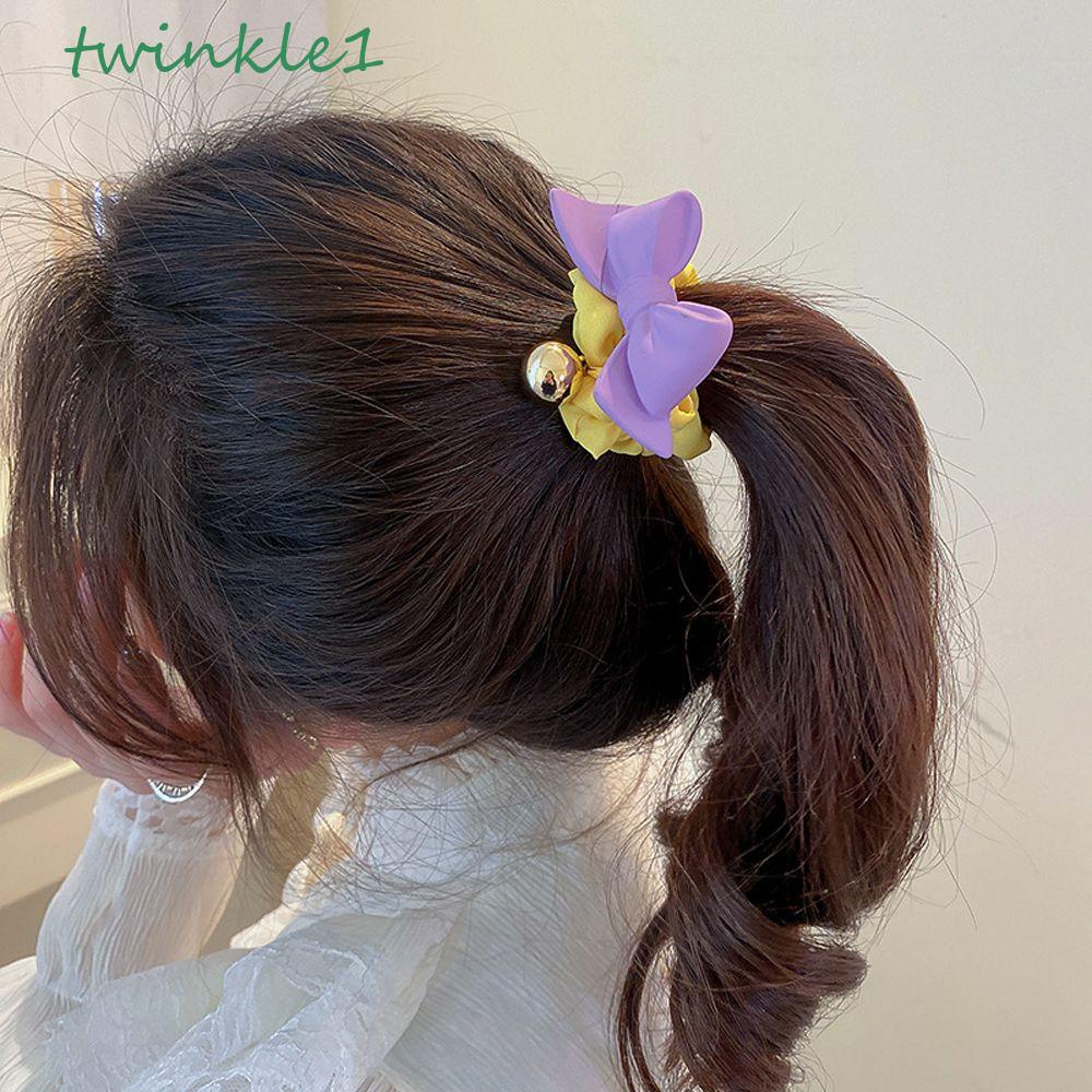 TWINKLE Dây Buộc Tóc Lò Xo Bằng Nhựa Kẽm Đính Nơ Thời Trang Cổ Điển Cho Nữ