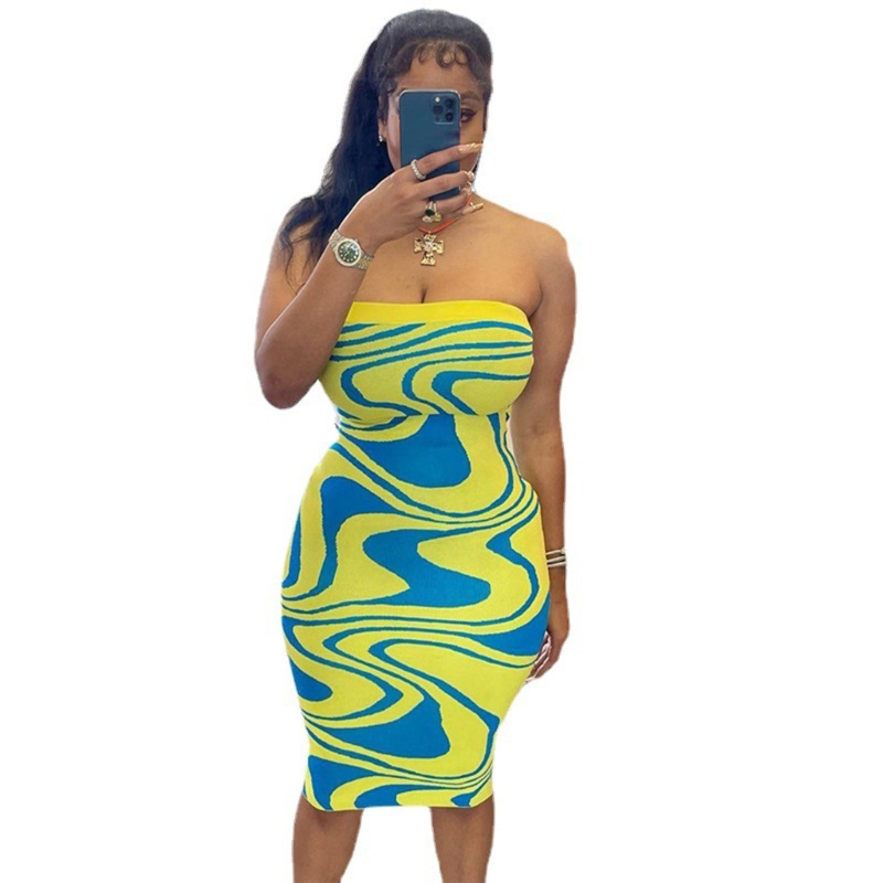 Đầm Midi Không Dây Dáng Ôm In Hoa Thời Trang Mùa Hè Cho Nữ