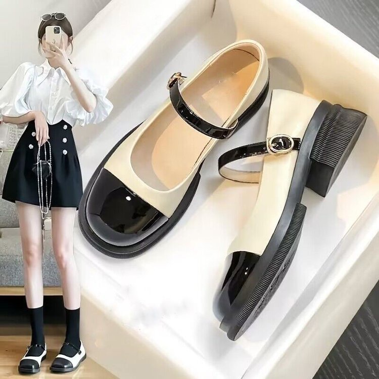 Giày búp bê nữ lolita đế PU 5 cm siêu nhẹ  giày oxford mũi vuông da bóng siêu đẹp mã L17