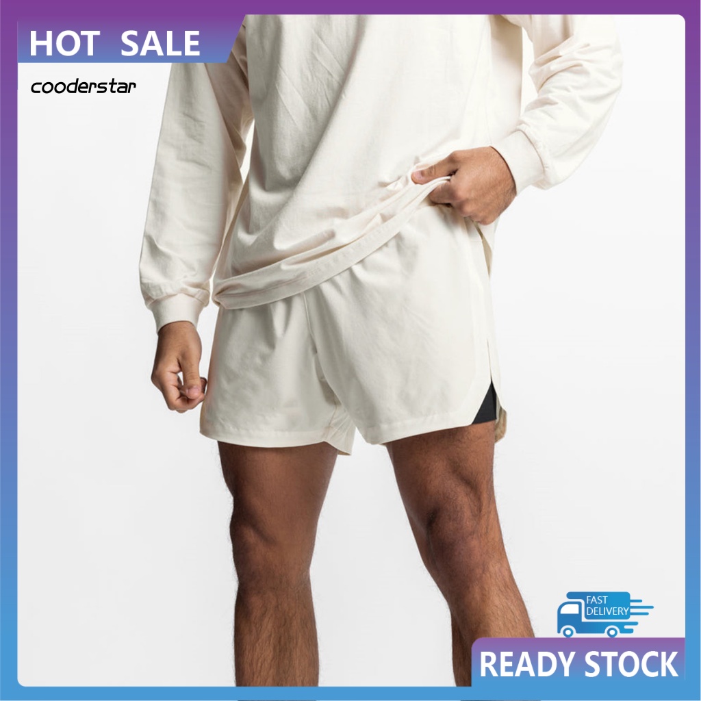 Quần Short Thể Thao Lưng Thun Rút Dây Hai Lớp Màu Trơn Thấm Hút Mồ Hôi Dài Trên Đầu Gối Cho Nam