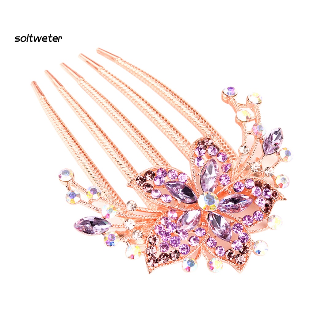 Lược Cài Tóc Hình Hoa Lá Đính Đá Xinh Xắn Cho Nữ